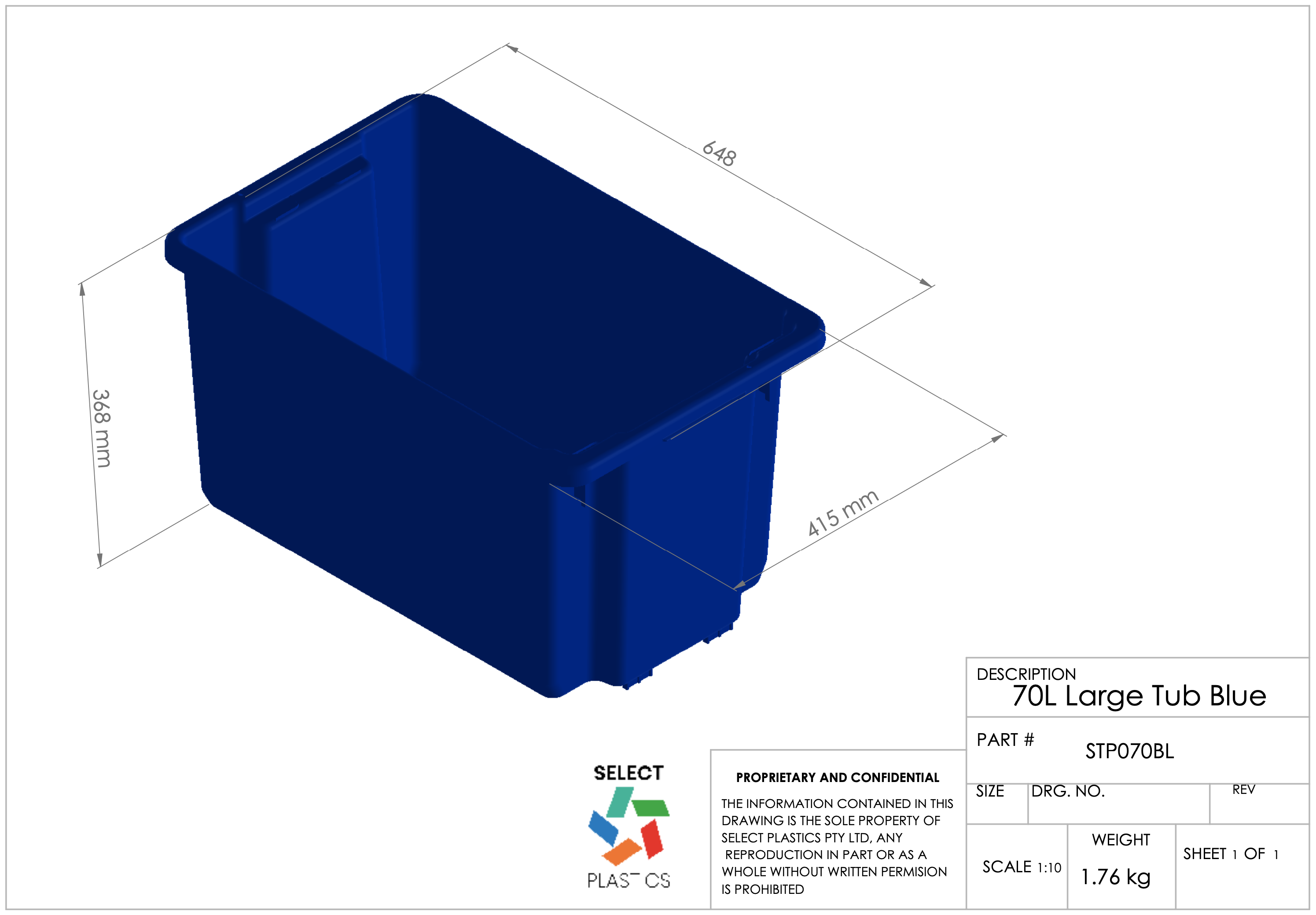 70L Large Storage Tub-Blue – view 2