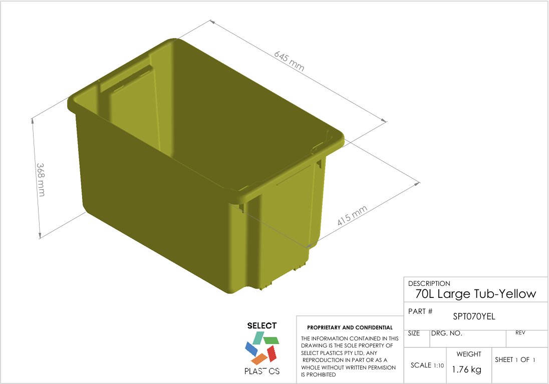 70L Storage Tub-Yellow – view 2