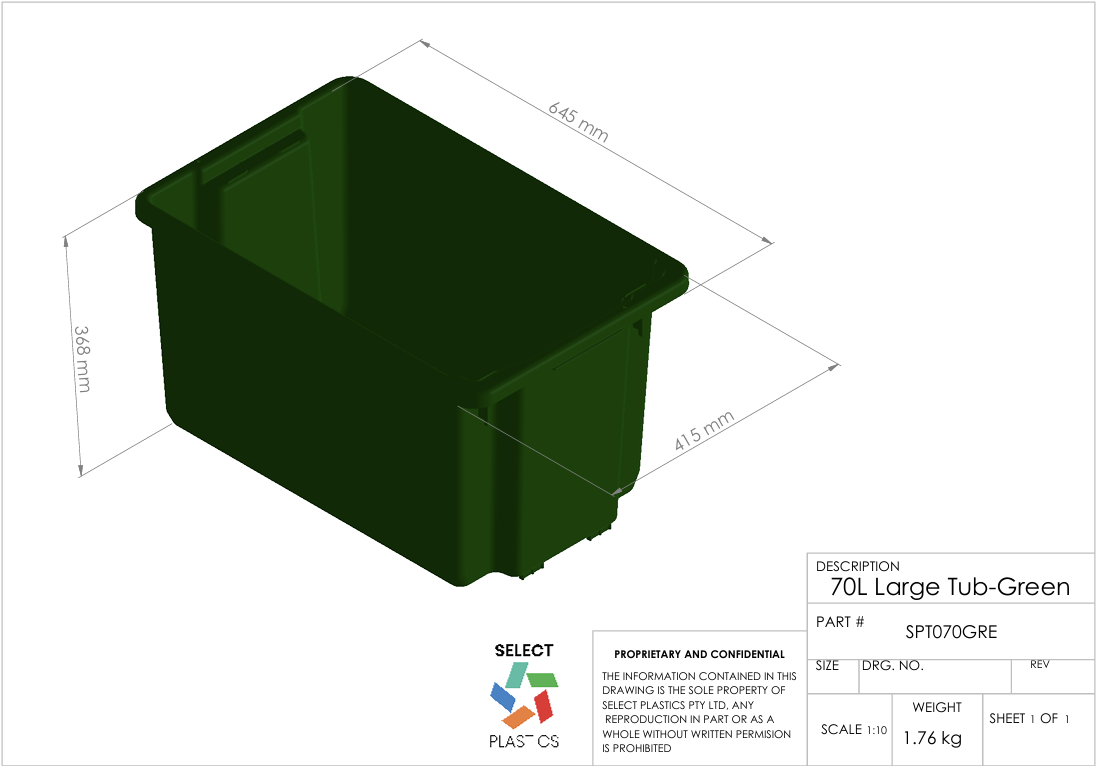 70L Large Storage Tub-Green – view 2