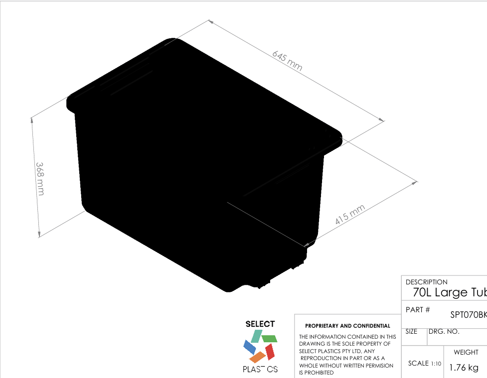 70L Large Storage Tub-Black