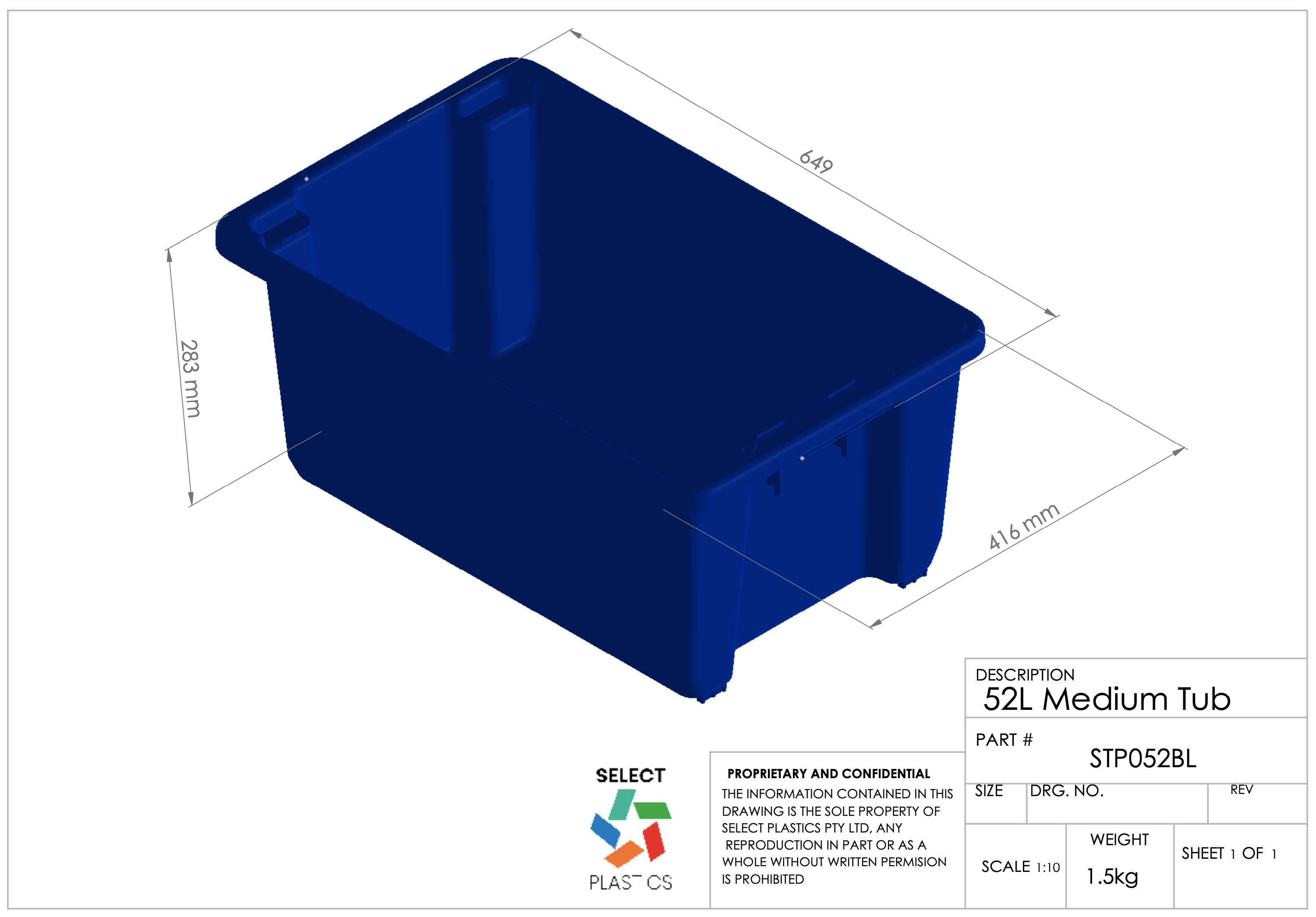 52L Medium Storage Tub-Blue – view 3