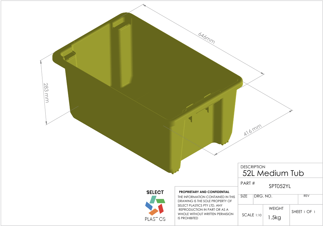 52L Medium Storage Tub-Yellow – view 2