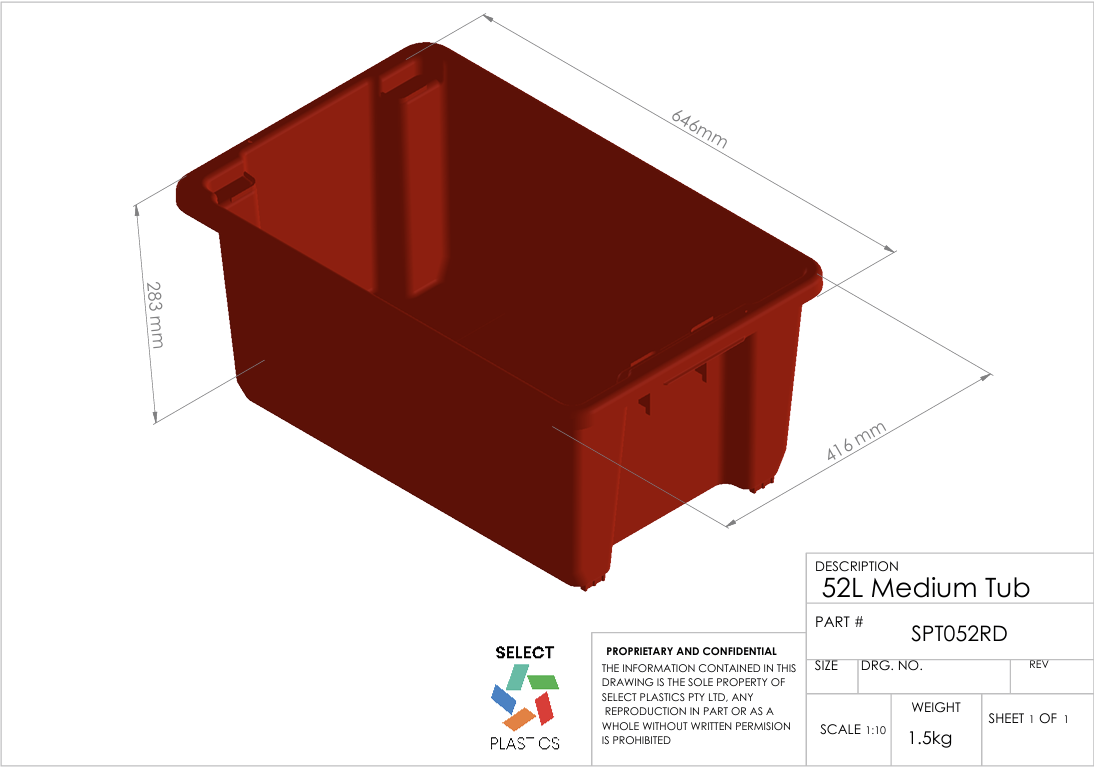 52L Medium Storage Tub-Red – view 2