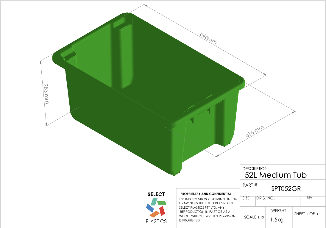 52L Medium Storage Tub-Green – view 2
