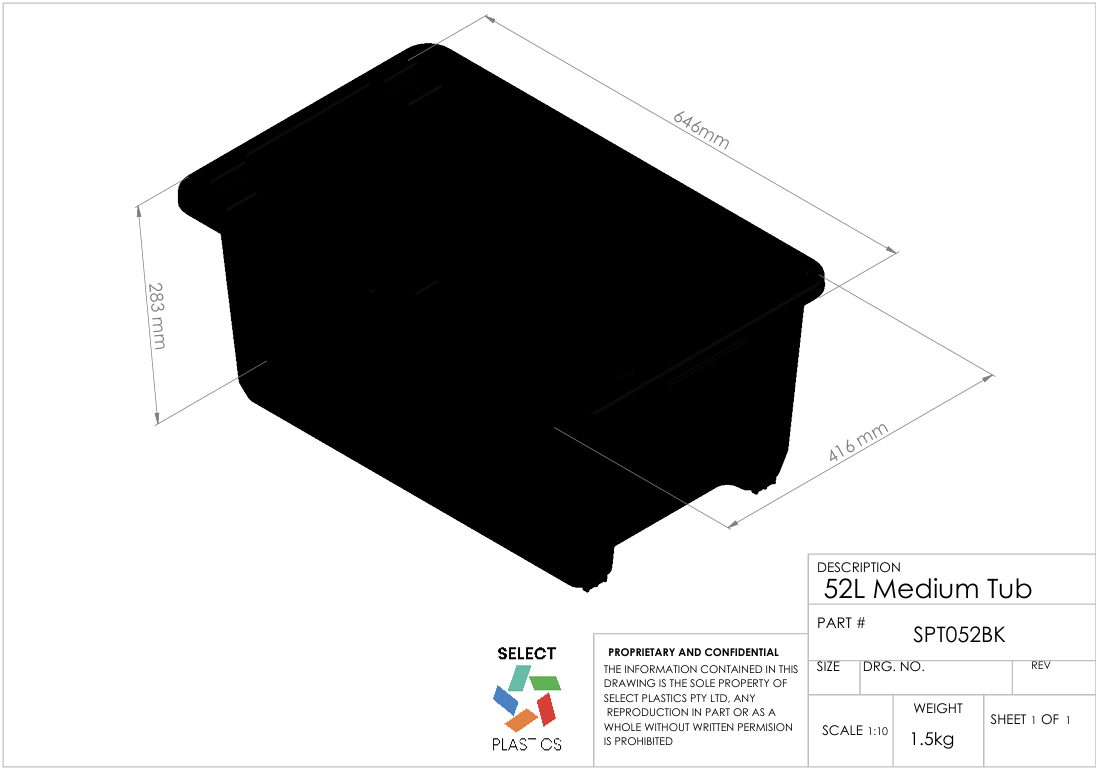 52L Medium Storage Tub-Black – view 2