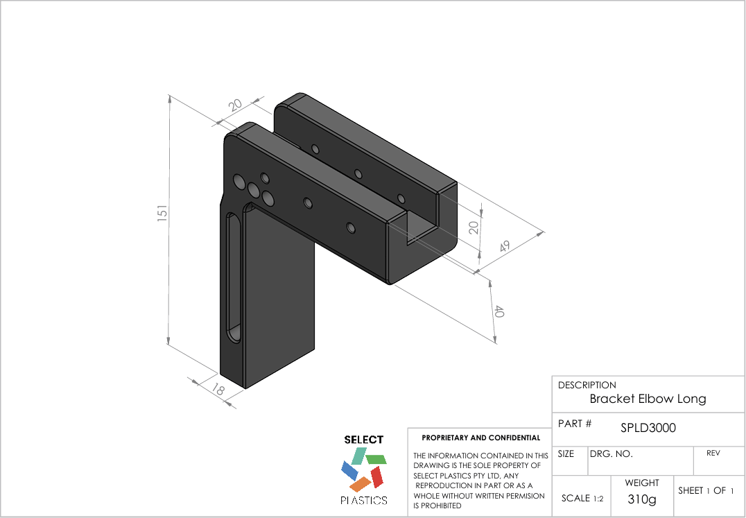 LD3 Bracket Elbow – Long – view 2